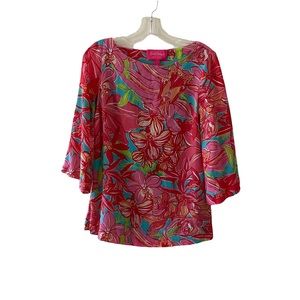 Lilly Pulitzer Jubilee Silk Pink Floral 3/4th Sleeve Blouse 2